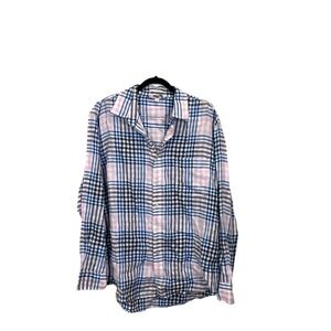BODEN Men's Size Large Plaid Shirt 100% Linen Pink Blue Button Front